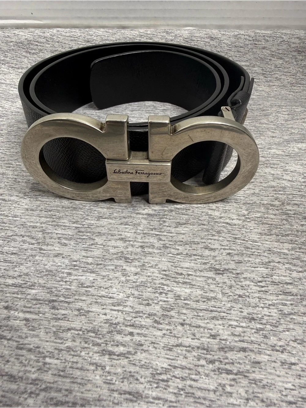 Men’s Salvatore Ferragamo Double Gancini large scale black belt